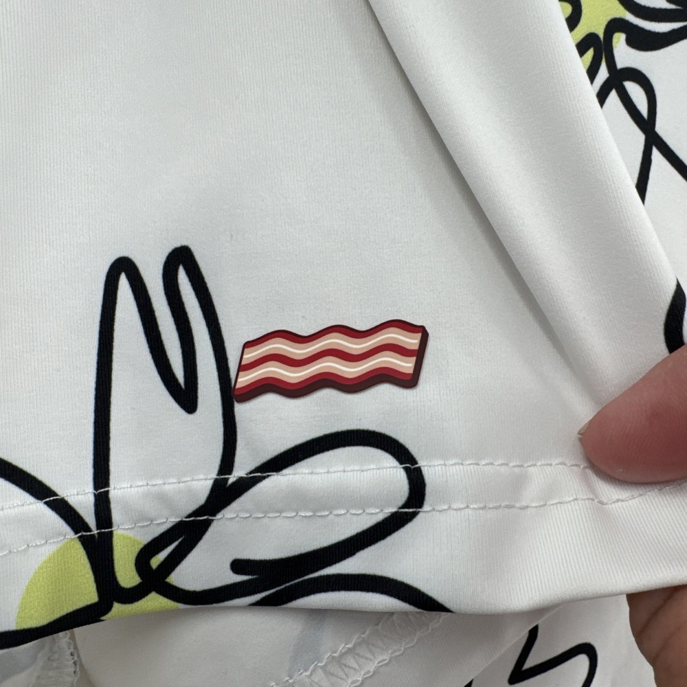 Breakfast Balls Roosvlts Shirt Mens M White Black Flower Doodle Golf Polo - Picture 3 of 8